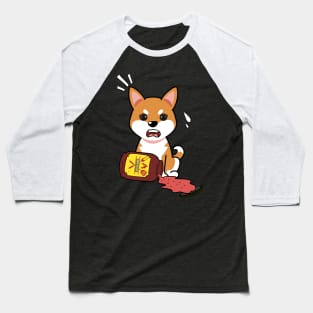 Funny orange dog Spills BBQ Sauce Baseball T-Shirt